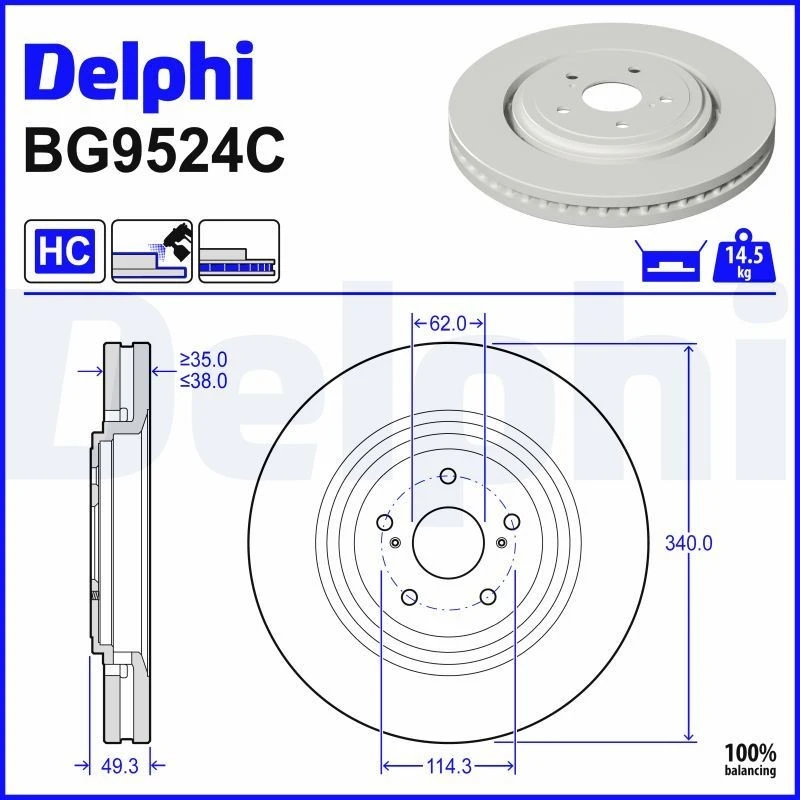 Image of DELPHI Brake disc DELPHI BG9524C
