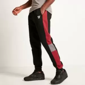 image of 11 Degrees Cut and Sew Panelled Regular Fit Joggers - Black/Pomegranate/Charcoal - L