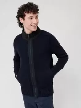 Image of BOSS Kabredo Zip Through Knitted Sweatshirt - Dark Blue, Dark Blue, Size 2XL, Men