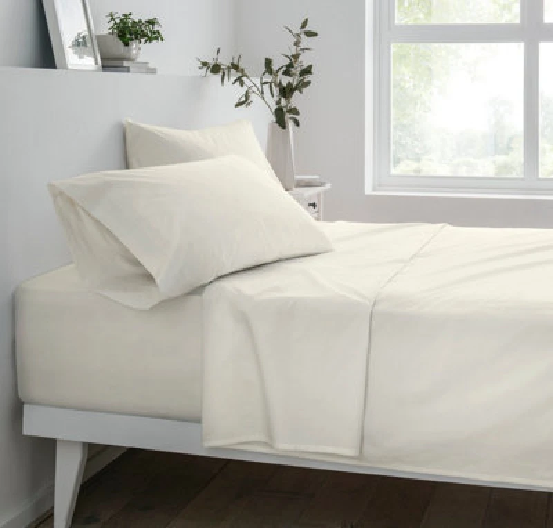 Image of Smart Living Smart Living Polycotton Bed Linen Luxury Fitted Bedsheet or Pillowcase Non Iron in Ivory Size: Double Fitted Ivory Double Fitted Unisex