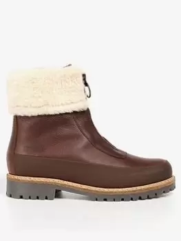 Image of Barbour Barbour Rowen Fur Trim Leather Ankle Boot - Brown, Size 3, Women