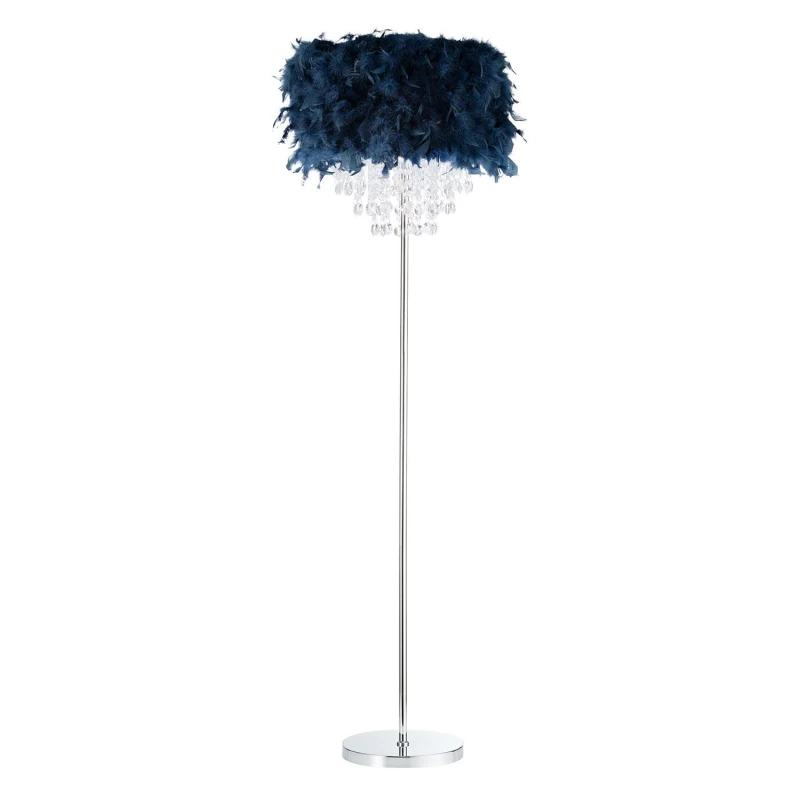 Image of Happy Homewares Modern Chandelier Feather Floor Lamp with Waterfall Acrylic Droplets in Blue Blue Unisex