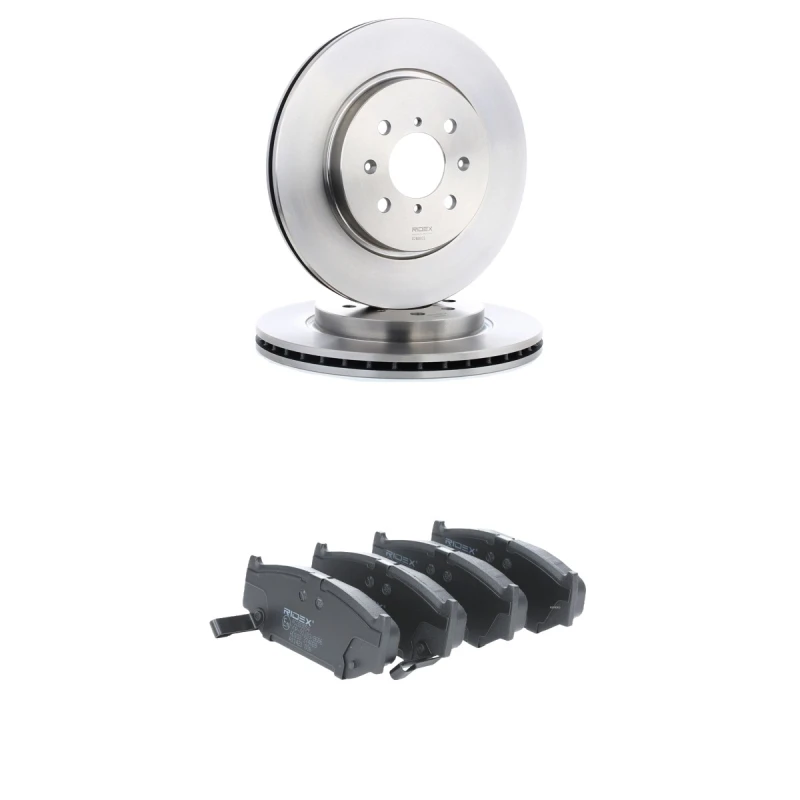 Image of RIDEX 3405B3209 Brake disc and pads set Front Axle, Brake Disc Type: internally vented, with acoustic wear warning Brake Set,disc brakes (3405)