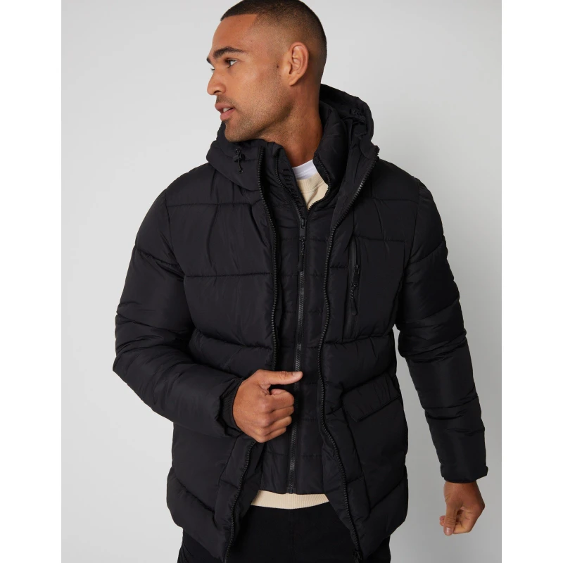 Image of Threadbare Threadbare Men 'Charleston' Showerproof Double Layer Puffer Jacket in Black Size: Medium Black M Male 7625914294463