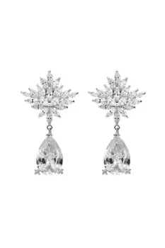 image of Silver Crystal Floral Drop Earrings