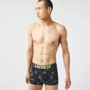 Image of Mens Lacoste Nautical Print Trunk Three-Pack Size 3 - S Dark Grey / Black / Dark Grey