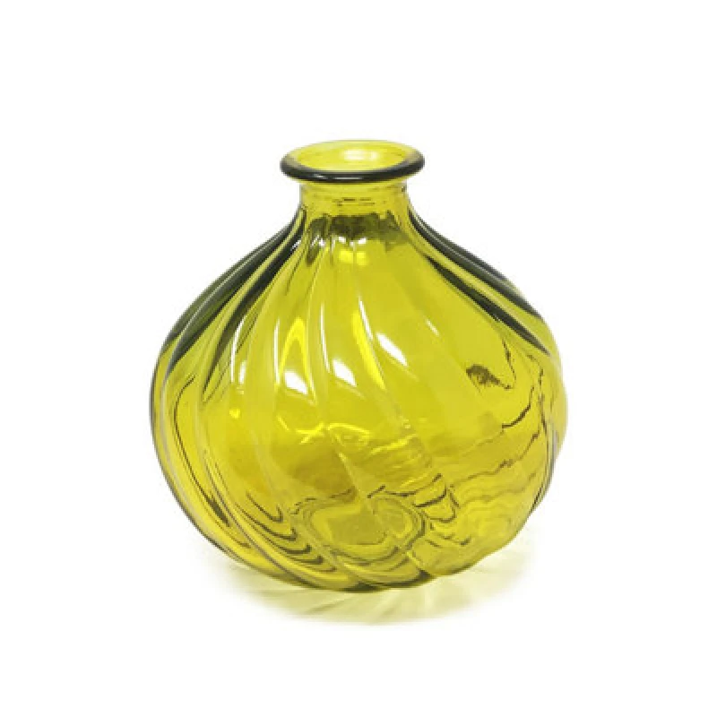 Image of Verano Spanish Ceramics Recycled Glass Ola Yellow Home Decor Small Round Vase (H) 17Cm