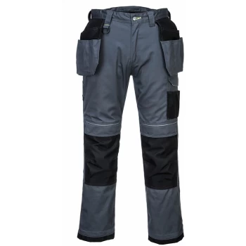 image of Portwest - T602 - Grey/Black 36 Regular PW3 Holster Work Trousers Combat Cargo Pants