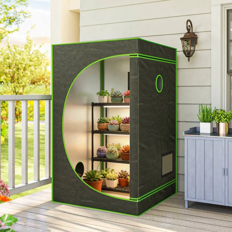 Image of OUTSUNNY Grow Tent, Reflective Mylar Hydroponic Growing Tent, Black Size: 120cm Black Unisex 120 cm