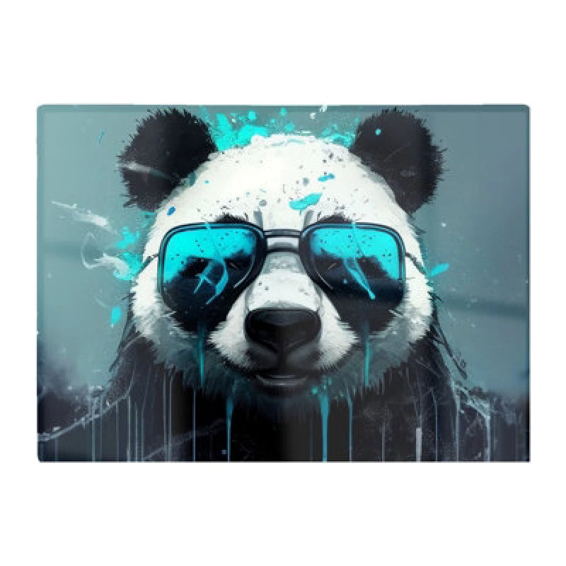 Image of Warren Reed Designer Panda With Blue Glasses Splashart Glass Chopping Board
