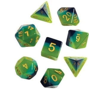 image of Green & Blue Translucent Polyhedral Dice Set