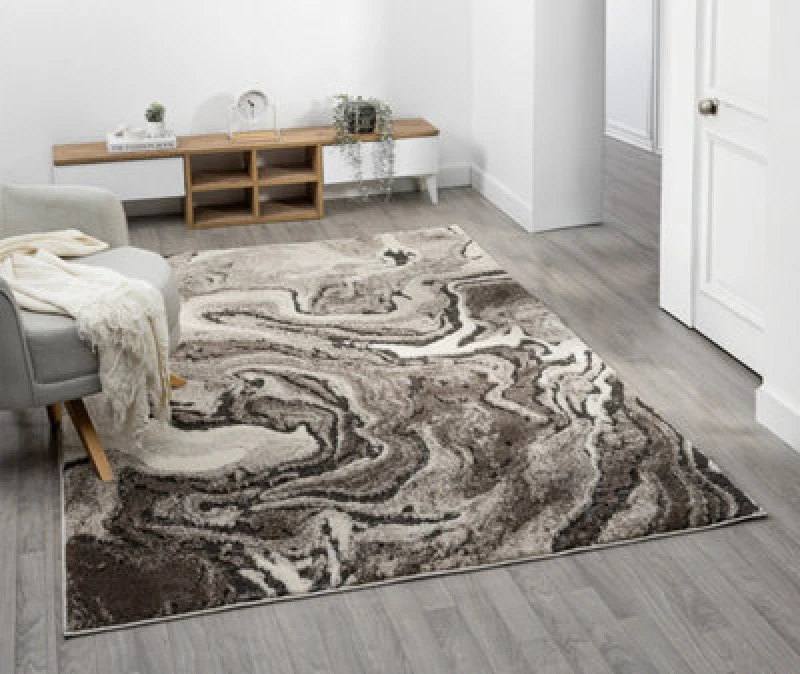 Image of Eleanor Modern Embossed Contemporary Living Room Area Rug - Marble Design,mocha,80 X 150 Cm