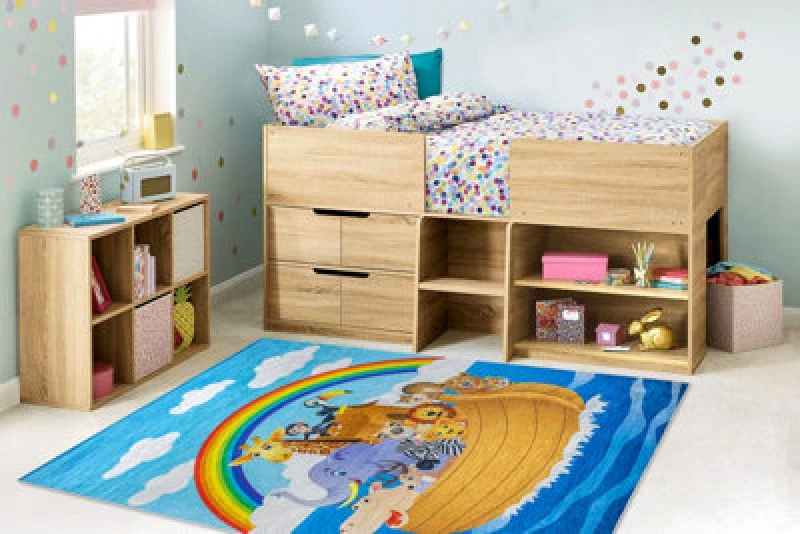 Image of RugsX Bambino 2685 Washing Carpet Animals, Boat For Children Anti Slip - Blue / Brown 80X150 Cm