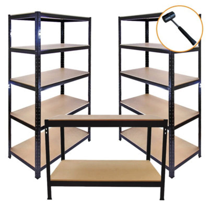 Image of MONSTER RACKING Monster Shop - 3 x Black Racking Bay Unit 5 Tier & Workbench Heavy Duty Steel 5055986123538