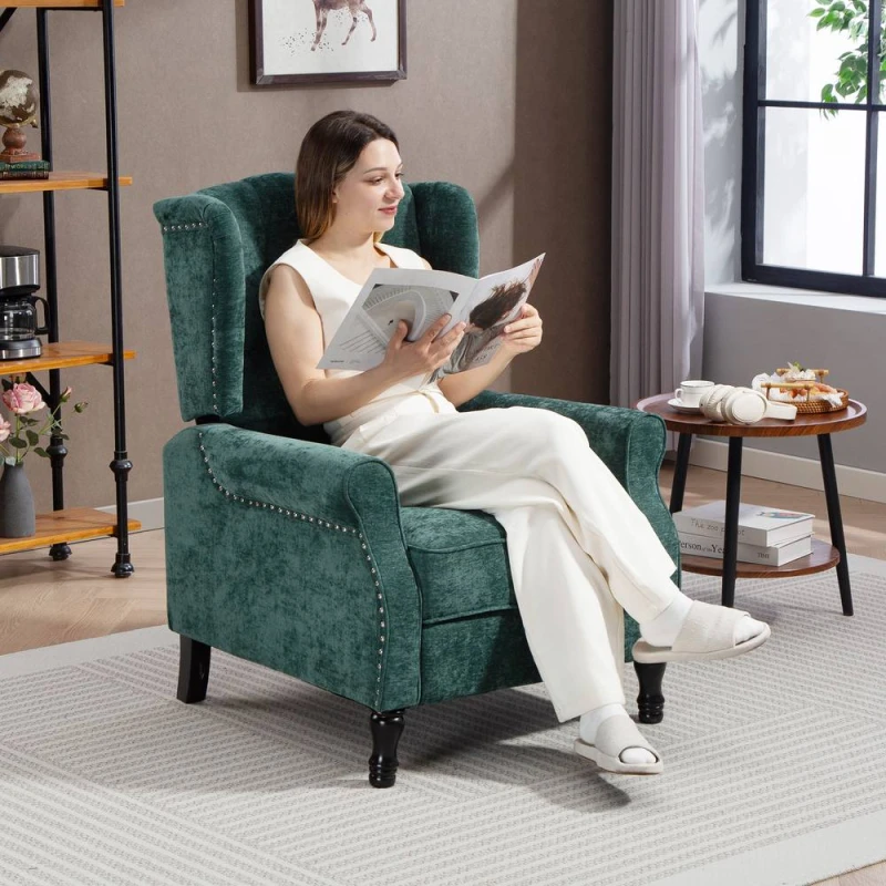 Image of HOMCOM Recliner Armchair for Living Room Reclining Chair with Footrest in Dark Green Dark Green Unisex