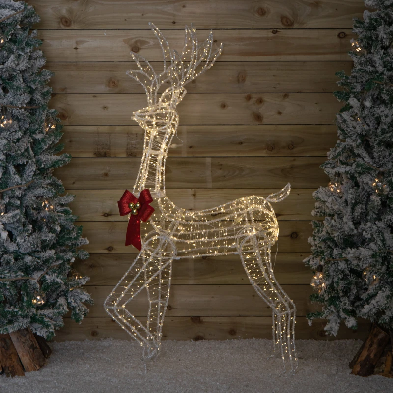 Image of 1.48m Light up Acrylic Christmas Deer Decoration with Red Bow and 940 Warm White LEDs