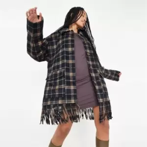 Image of Missguided Oversized Fringe Detail Shacket - Blue