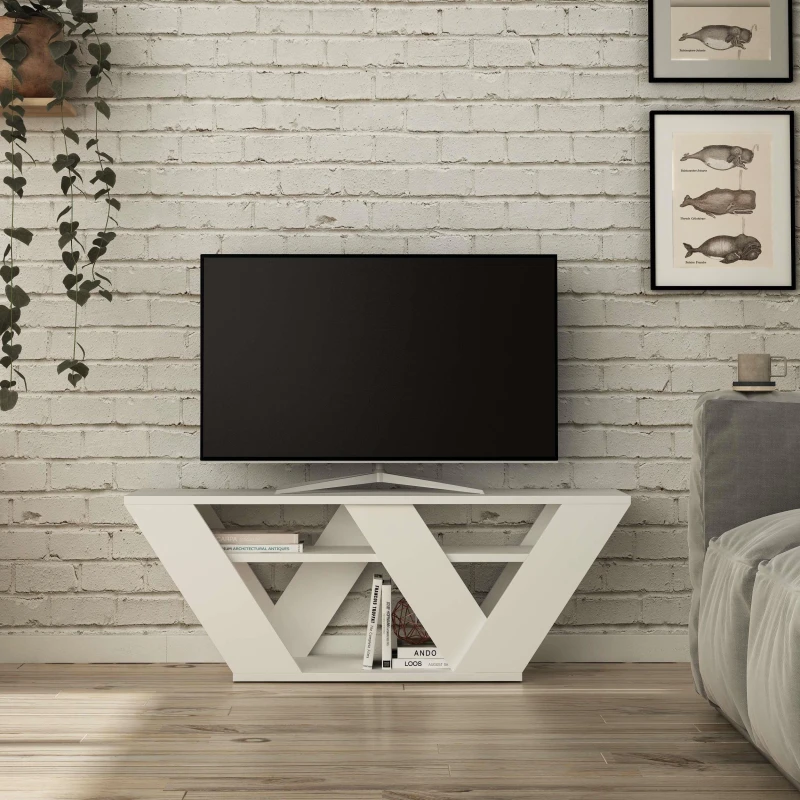 Image of Decortie Pipralla Multimedia Centre TV Unit with Shelves 110cm in White Size: 1 Pack White Unisex 1 Pack