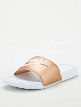 Image of Nike Benassi Just Do It Slides - White/Bronze , White/Bronze, Size 8, Women