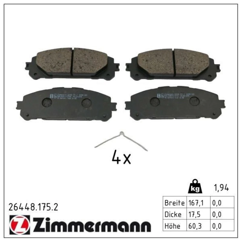 Image of ZIMMERMANN Brake pad set ZIMMERMANN 26448.175.2
