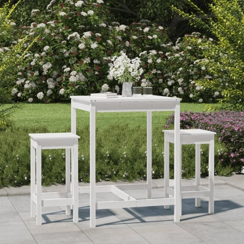 Image of VIDAXL 3 Piece Garden Bar Set White Solid Wood Pine Vidaxl 8720845716912
