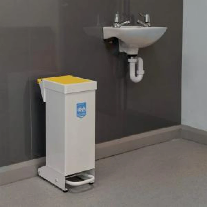 Image of Fire Retardant Steel Sackholder White Body with Yellow Lid 28L 410360