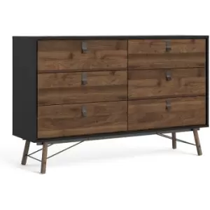 Ry Wide double chest of drawers 6 drawers in Matt Black Walnut - Matt Black Walnut