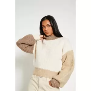Image of I Saw It First Chunky Stand Neck Colour Block Jumper - Grey