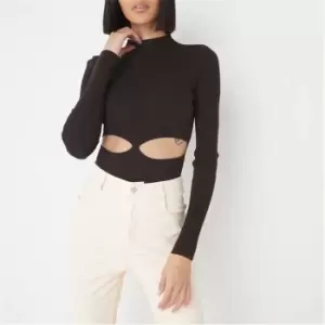 image of Missguided Rib Cut Out Knit Bodysuit - Brown