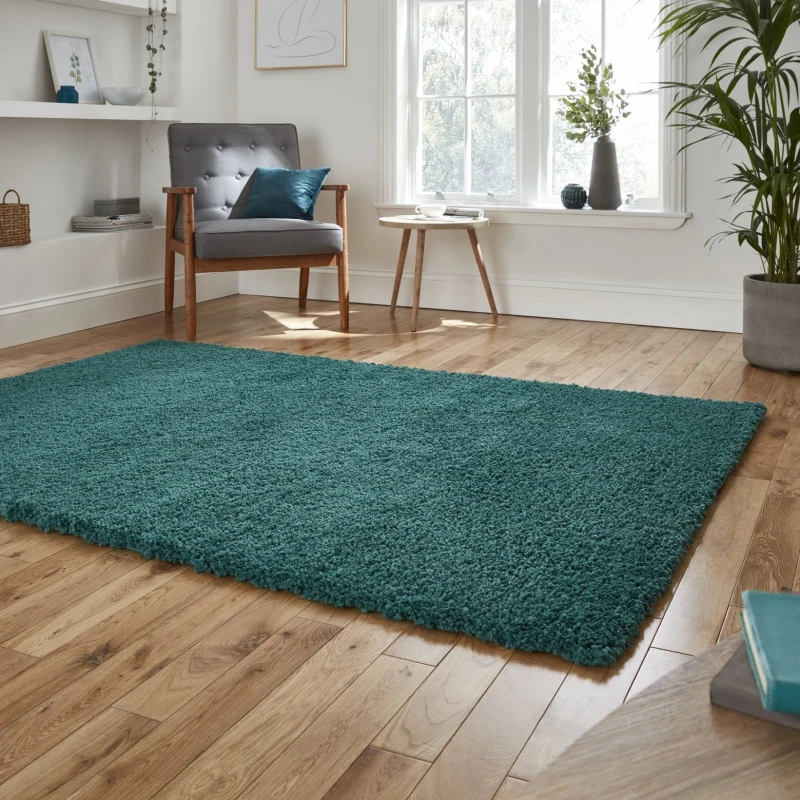 Image of Think Rugs Sierra Jewel Green Rectangle 120 x 170cm Polypropylene Plain Shaggy 9000, Green SIE9000JWGR1217