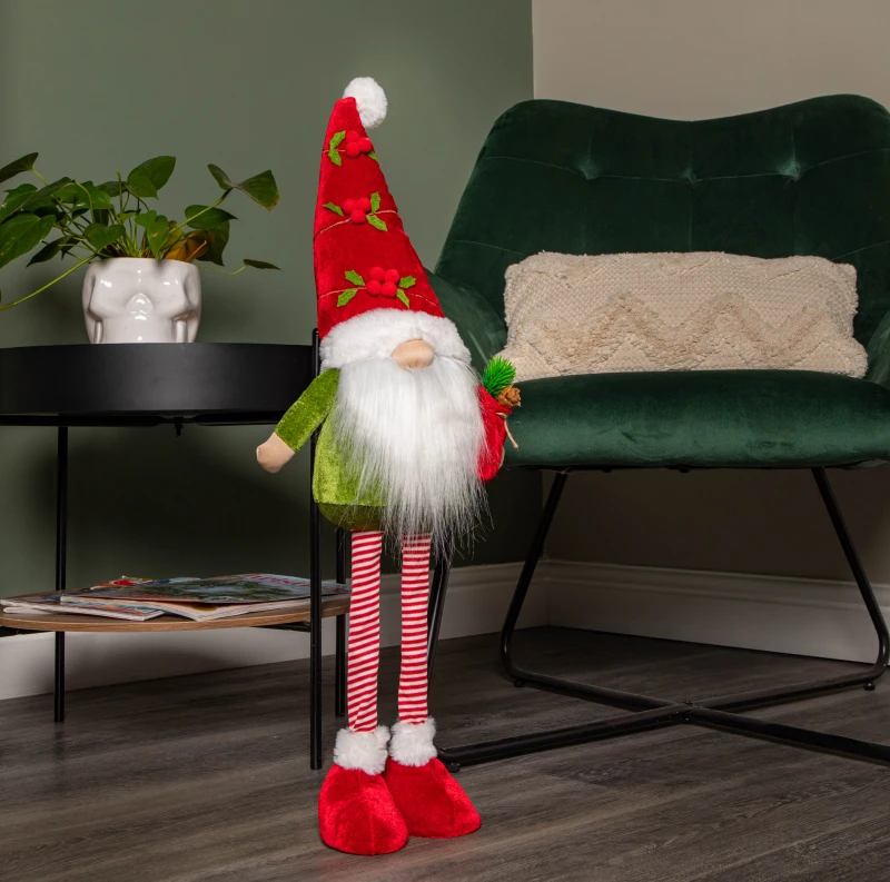 Image of 71cm Standing Christmas Gonk with Santa Hat and Extendable Legs in Reg and Green