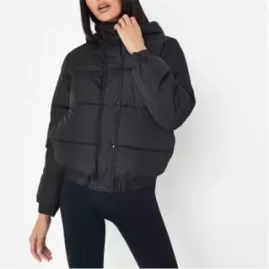 image of Missguided Tall Crop Hooded Puffer Coat - Black