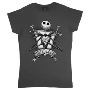 image of Nightmare Before Christmas Womens/Ladies Misfit Love Fitted T-Shirt (M) (Charcoal Grey/White)