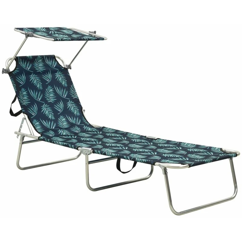 Image of VIDAXL Folding Sun Lounger with Canopy Steel Leaves Print vidaXL 8720286072783