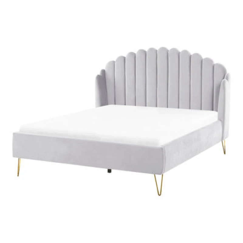 Image of Beliani Bed Velvet Ambillou 140 X 200 Cm (Eu Double) Light Grey