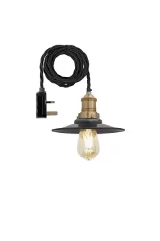 Image of Brooklyn Flat Pendant, 8 Inch, Pewter, Brass Holder With Plug