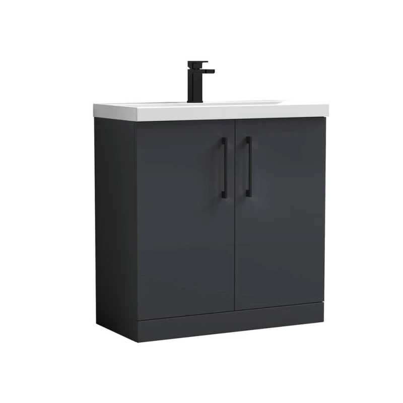 Image of Balterley Level Contemporary Bathroom Floor Standing 2-Door Vanity Unit & Mid-Edge Basin, Dark Grey, 800mm