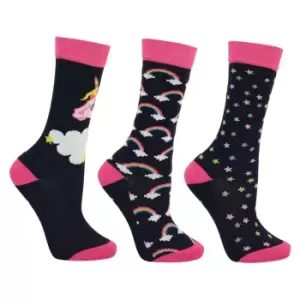 Image of Little Rider Kids/Childrens Little Unicorn Socks (3 Pairs) (8-12 Child UK) (Multicoloured)