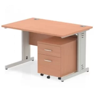 Image of Impulse 1200 Straight Wire Managed Workstation 500 Two drawer mobile Pedestal Bundle Beech