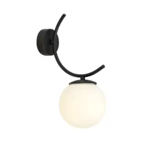Image of Boston Black Globe Wall Lamp with White Glass Shades, 1x E14