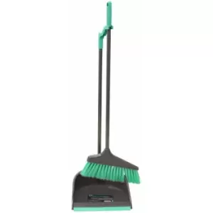 Image of JVL - Long Handle Dustpan and Bristle Brush Set, Grey