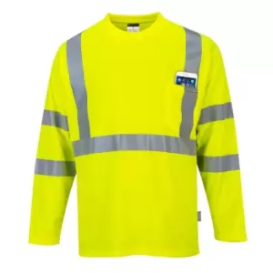 Image of Portwest Long Sleeved Class 3 Hi Vis Pocket T Shirt Yellow M
