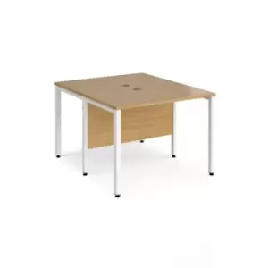 image of Office Desk 2 Person Rectangular Desk 1000mm Oak Tops With White Frames 1200mm Depth Maestro 25