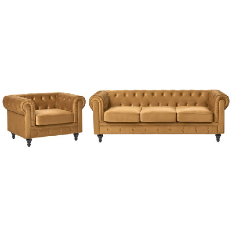 Image of Beliani Living Room Set 4 Seater Chesterfield Velvet Gold