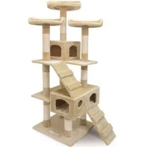 image of CADOCA Cat Scratching Tree Post 175cm Activity Centre 6FT Toy Scratcher Kitten Climbing Beige