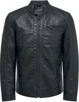 Image of ONLY and SONS AL Jacket Imitation Leather Jacket black
