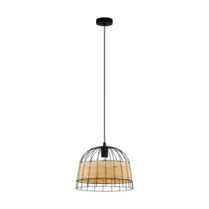 image of Eglo Rattan And Black Steel Pendant