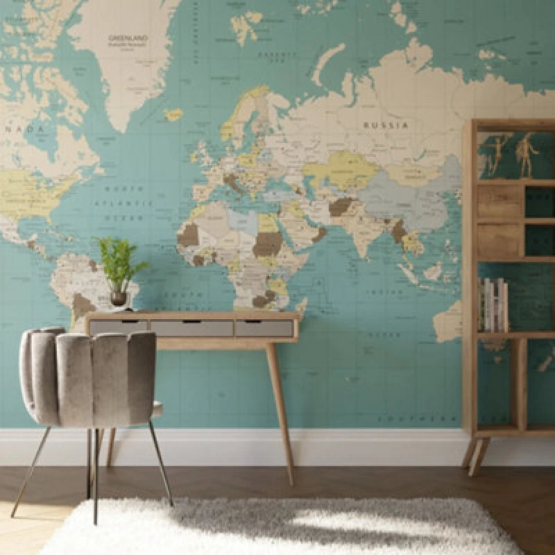 Image of Superfresco Easy World Map Blue Print To Order Fixed Size Mural