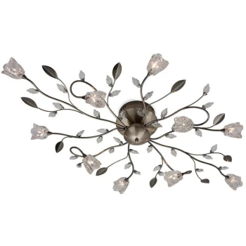 Image of Cindy - 10 Light Flush Multi Arm Ceiling Light Antique Brass, Clear Glass, G4 Bulb - Firstlight