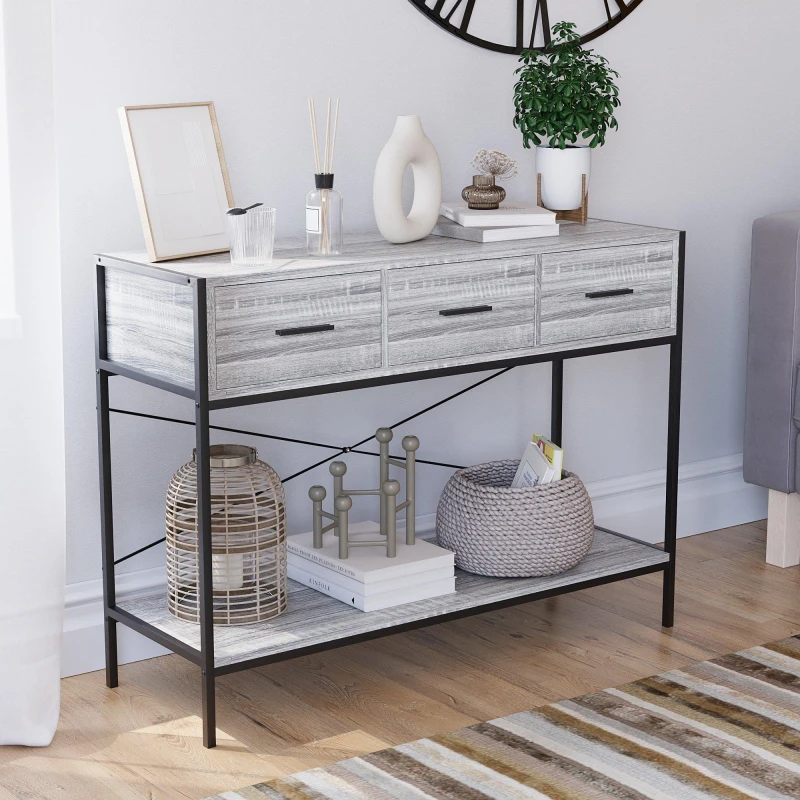 Image of Lassic Vida Designs Brooklyn 3 Drawer Console Table Grey unisex 3 Drawer